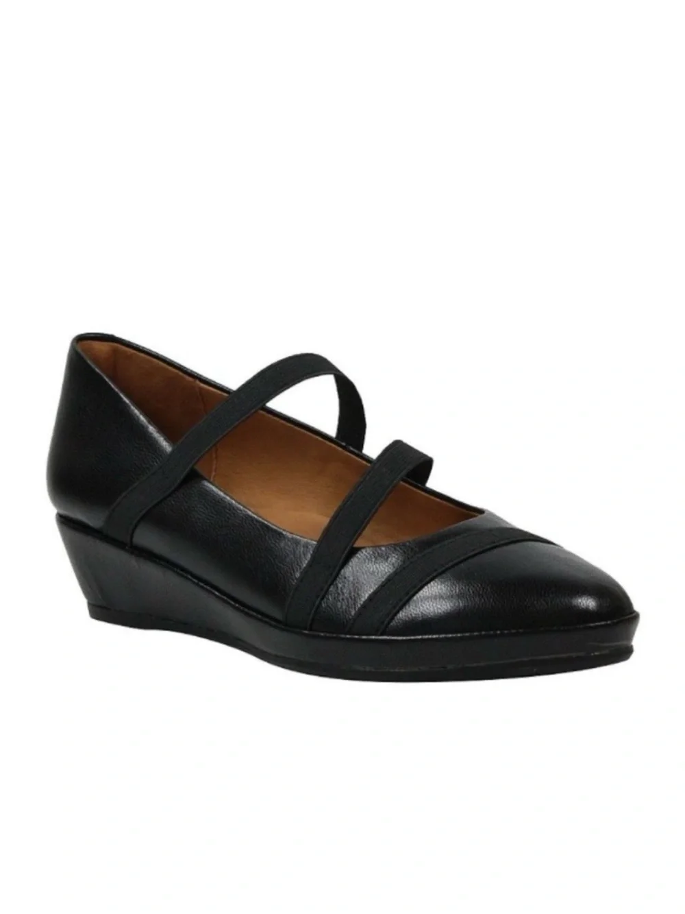 L’ Amour Des Pieds Black Wedge Leather Mary Jane Berency Wedge Business Casual